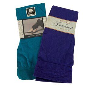 Womens Trouser Sock 2 Pair Lot Cotton Blend Purple & Teal Fits 10-12 Made In USA